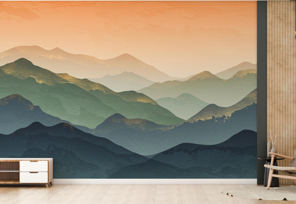 Mountain Wallpaper watercolor Peel and Stick Mountain Watercolor Wallpaper Mountain Wall Art Pine Tree Nature Wallpaper Blue Mountain Mural