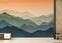 Load image into Gallery viewer, Mountain Wallpaper watercolor Peel and Stick Mountain Watercolor Wallpaper Mountain Wall Art Pine Tree Nature Wallpaper Blue Mountain Mural
