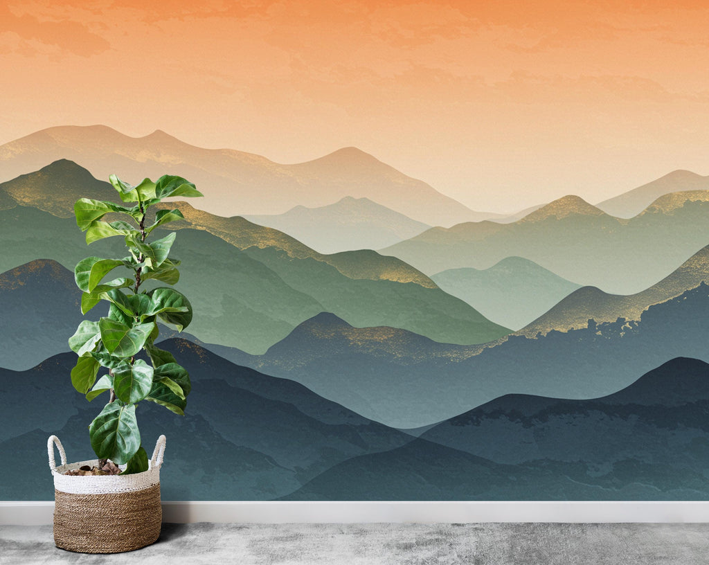 Mountain Wallpaper watercolor Peel and Stick Mountain Watercolor Wallpaper Mountain Wall Art Pine Tree Nature Wallpaper Blue Mountain Mural