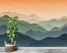 Load image into Gallery viewer, Mountain Wallpaper watercolor Peel and Stick Mountain Watercolor Wallpaper Mountain Wall Art Pine Tree Nature Wallpaper Blue Mountain Mural