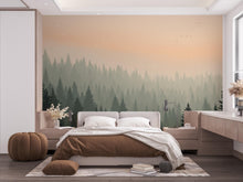 Load image into Gallery viewer, Forest Wallpaper watercolor Peel and Stick Forest Watercolor Wallpaper Mountain Wall Art Pine Tree Nature Wallpaper Blue Mountain Mural