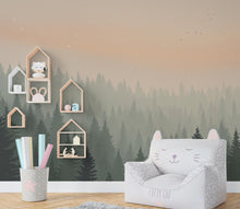 Load image into Gallery viewer, Forest Wallpaper watercolor Peel and Stick Forest Watercolor Wallpaper Mountain Wall Art Pine Tree Nature Wallpaper Blue Mountain Mural