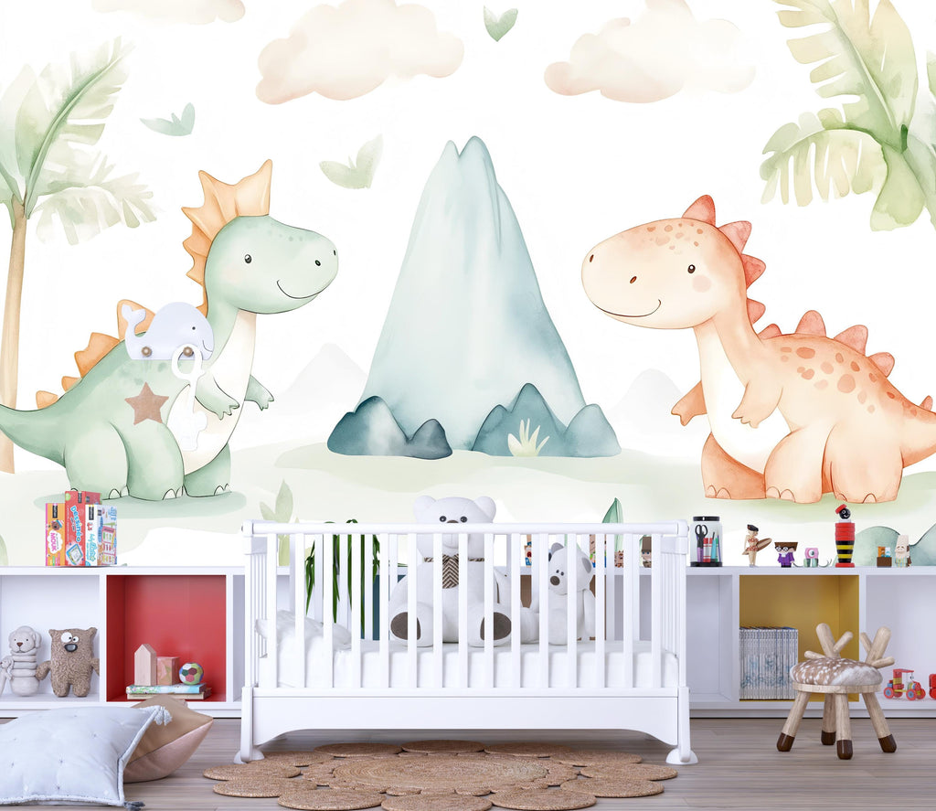 Dinosaur Nursery Wallpaper, Kids Room Wall Mural, Cute Dino Baby Room Decor, Peel and Stick Boys Girls Playroom Wall Art, Modern Gift Idea