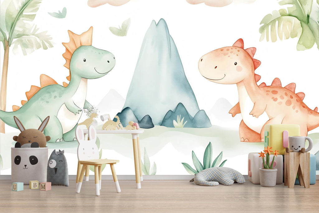 Dinosaur Nursery Wallpaper, Kids Room Wall Mural, Cute Dino Baby Room Decor, Peel and Stick Boys Girls Playroom Wall Art, Modern Gift Idea