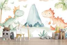 Load image into Gallery viewer, Dinosaur Nursery Wallpaper, Kids Room Wall Mural, Cute Dino Baby Room Decor, Peel and Stick Boys Girls Playroom Wall Art, Modern Gift Idea