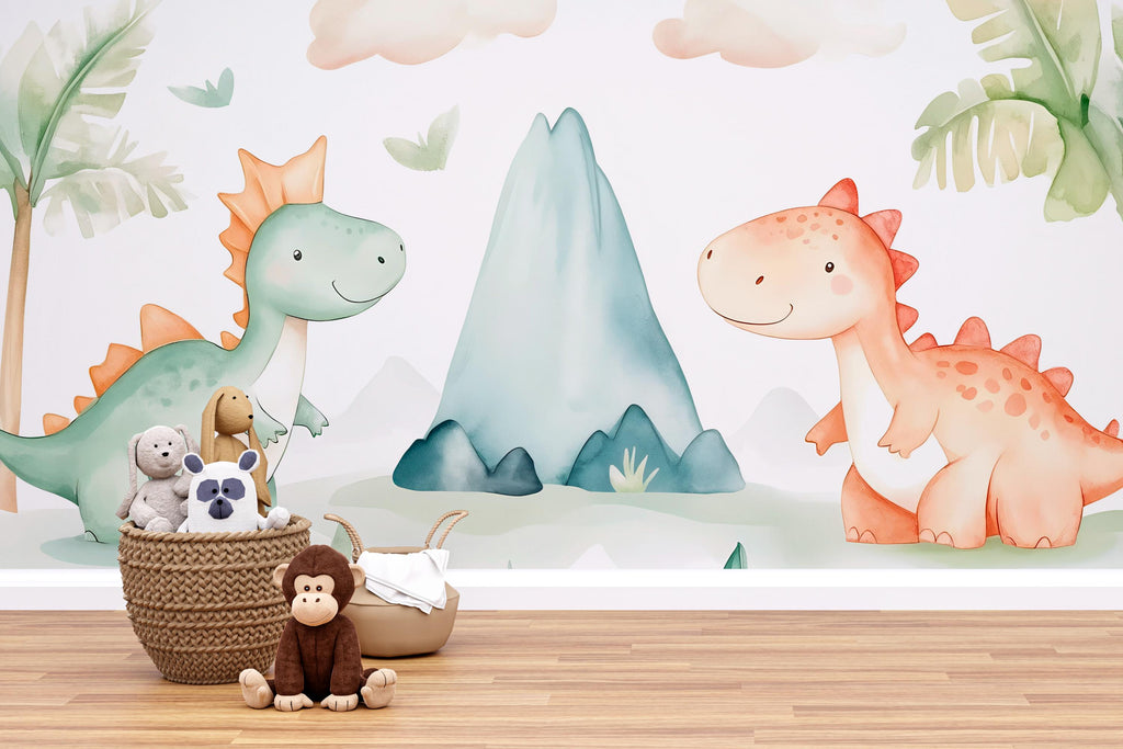 Dinosaur Nursery Wallpaper, Kids Room Wall Mural, Cute Dino Baby Room Decor, Peel and Stick Boys Girls Playroom Wall Art, Modern Gift Idea