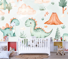 Load image into Gallery viewer, Dinosaur Nursery Wallpaper, Cute Dino Wall Mural for Kids Room, Peel and Stick Baby Room Decor, Playroom Wall Art Gift, Modern Stylish