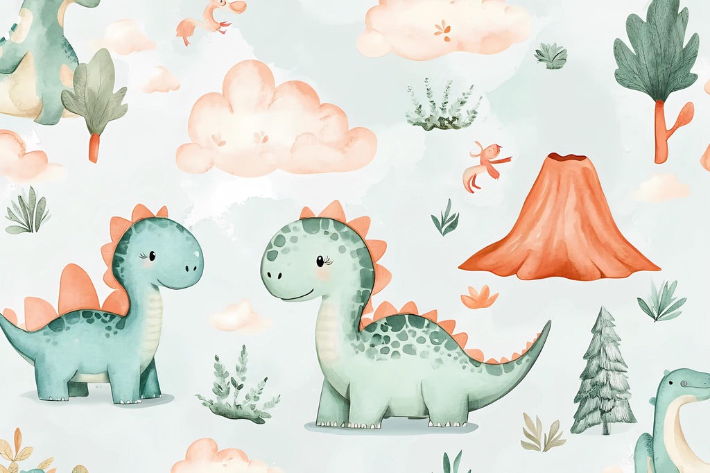 Dinosaur Nursery Wallpaper, Cute Dino Wall Mural for Kids Room, Peel and Stick Baby Room Decor, Playroom Wall Art Gift, Modern Stylish