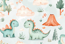 Load image into Gallery viewer, Dinosaur Nursery Wallpaper, Cute Dino Wall Mural for Kids Room, Peel and Stick Baby Room Decor, Playroom Wall Art Gift, Modern Stylish