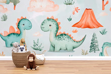 Load image into Gallery viewer, Dinosaur Nursery Wallpaper, Cute Dino Wall Mural for Kids Room, Peel and Stick Baby Room Decor, Playroom Wall Art Gift, Modern Stylish