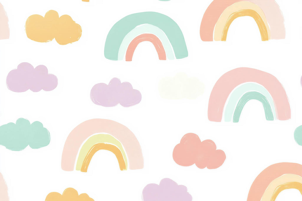 Rainbow Nursery Wallpaper, Pastel Cloud Wall Mural for Kids Room, Peel and Stick Baby Room Decor, Gender Neutral Playroom Gift, Modern