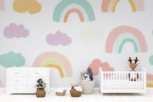 Load image into Gallery viewer, Rainbow Nursery Wallpaper, Pastel Cloud Wall Mural for Kids Room, Peel and Stick Baby Room Decor, Gender Neutral Playroom Gift, Modern