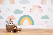 Load image into Gallery viewer, Rainbow Cloud Nursery Wallpaper, Playful Pastel Kids Wall Mural, Peel and Stick Baby Room Decor, Gender Neutral Playroom Art, Stylish Modern