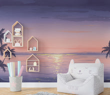 Load image into Gallery viewer, Watercolor Sunset Beach Wallpaper Mural: Palm Tree Ocean Wall Art