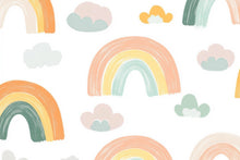 Load image into Gallery viewer, Rainbow Cloud Nursery Wallpaper, Hand Painted Pastel Kids Wall Mural, Peel and Stick Baby Room Decor, Gender Neutral Playroom Art, Modern