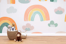 Load image into Gallery viewer, Rainbow Cloud Nursery Wallpaper, Hand Painted Pastel Kids Wall Mural, Peel and Stick Baby Room Decor, Gender Neutral Playroom Art, Modern