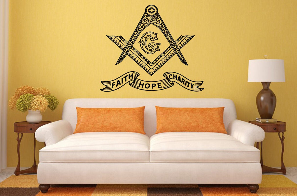 Freemason The Revival Of An Ancient Science Faith Hope Charity Interior Wall Decal Sticker Vinyl Mural Bedroom Room Decor FREE SHIPPING L205