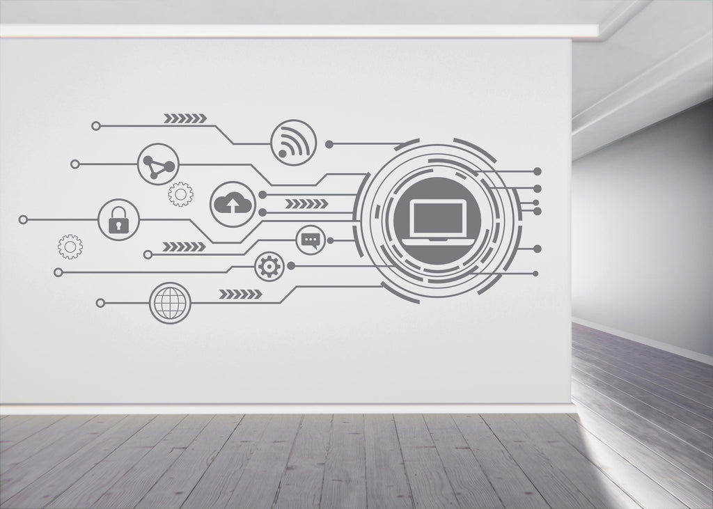 Technology Vinyl Wall Art Decal, Circuit Board Wall Decal, Office Wall Decor, Business Software Wall Sticker, Computer It Decor Office
