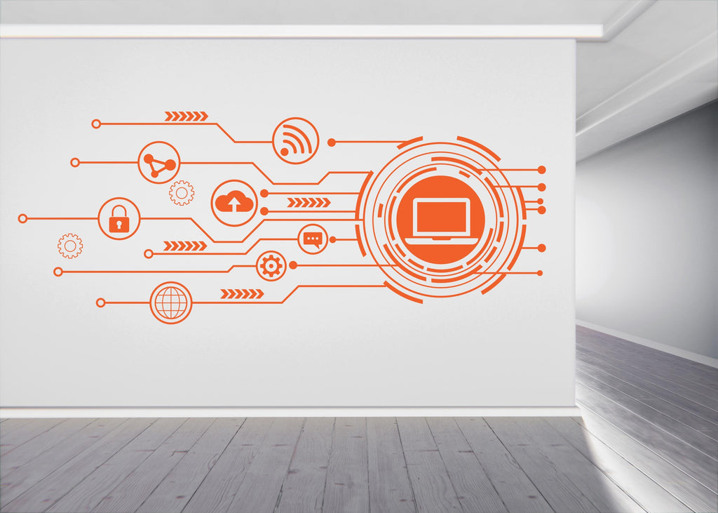 Technology Vinyl Wall Art Decal, Circuit Board Wall Decal, Office Wall Decor, Business Software Wall Sticker, Computer It Decor Office