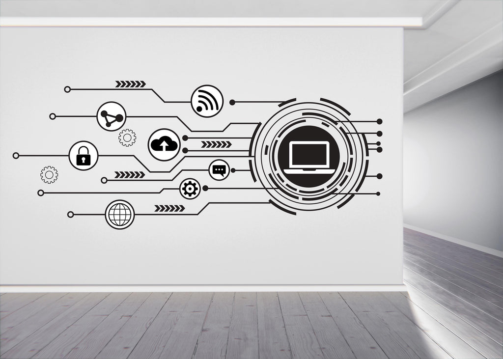 Technology Vinyl Wall Art Decal, Circuit Board Wall Decal, Office Wall Decor, Business Software Wall Sticker, Computer It Decor Office