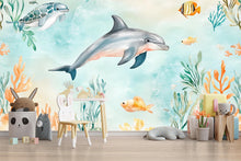 Load image into Gallery viewer, 3D Dolphin Ocean Wallpaper for Kids Nursery – Underwater Sea Life Mural with Tropical Fish – Stylish Playroom Wall Decor Gift Idea
