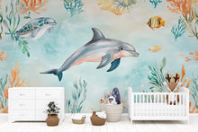 Load image into Gallery viewer, 3D Dolphin Ocean Wallpaper for Kids Nursery – Underwater Sea Life Mural with Tropical Fish – Stylish Playroom Wall Decor Gift Idea