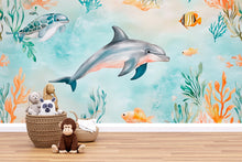 Load image into Gallery viewer, 3D Dolphin Ocean Wallpaper for Kids Nursery – Underwater Sea Life Mural with Tropical Fish – Stylish Playroom Wall Decor Gift Idea