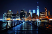 Load image into Gallery viewer, City Skyline Night Wallpaper Mural | Modern 3D Wall Decor | New York Lights Wall Art for Bedroom, Living Room, Office | Peel &amp; Stick Wall