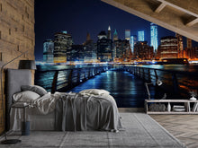 Load image into Gallery viewer, City Skyline Night Wallpaper Mural | Modern 3D Wall Decor | New York Lights Wall Art for Bedroom, Living Room, Office | Peel &amp; Stick Wall