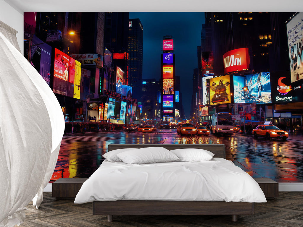 Times Square Cityscape Wallpaper 3D Night Lights Wall Mural Modern New York City Skyline Peel And Stick Bold Room Decor Stylish Gift