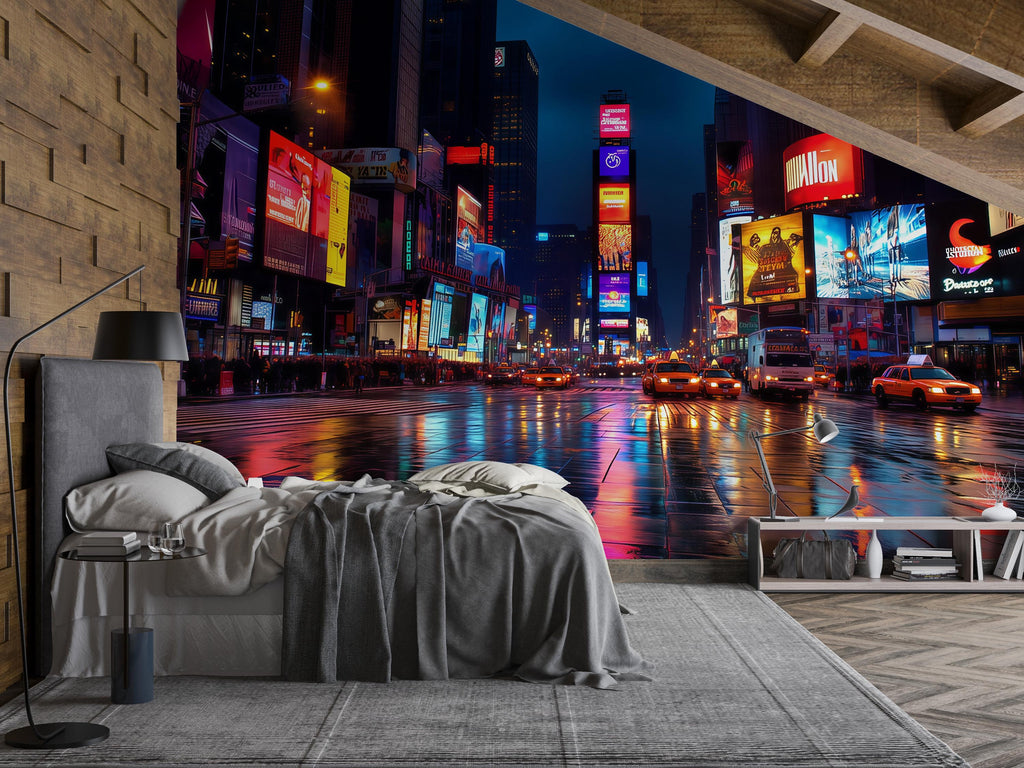 Times Square Cityscape Wallpaper 3D Night Lights Wall Mural Modern New York City Skyline Peel And Stick Bold Room Decor Stylish Gift