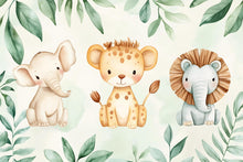 Load image into Gallery viewer, Safari Jungle Wallpaper For Nursery – Cute Elephant Leopard Lion Mural – 3D Peel And Stick Stylish Wall Decor – Modern Bold Kids Room