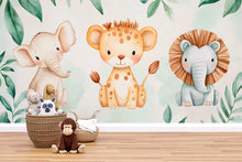 Load image into Gallery viewer, Safari Jungle Wallpaper For Nursery – Cute Elephant Leopard Lion Mural – 3D Peel And Stick Stylish Wall Decor – Modern Bold Kids Room