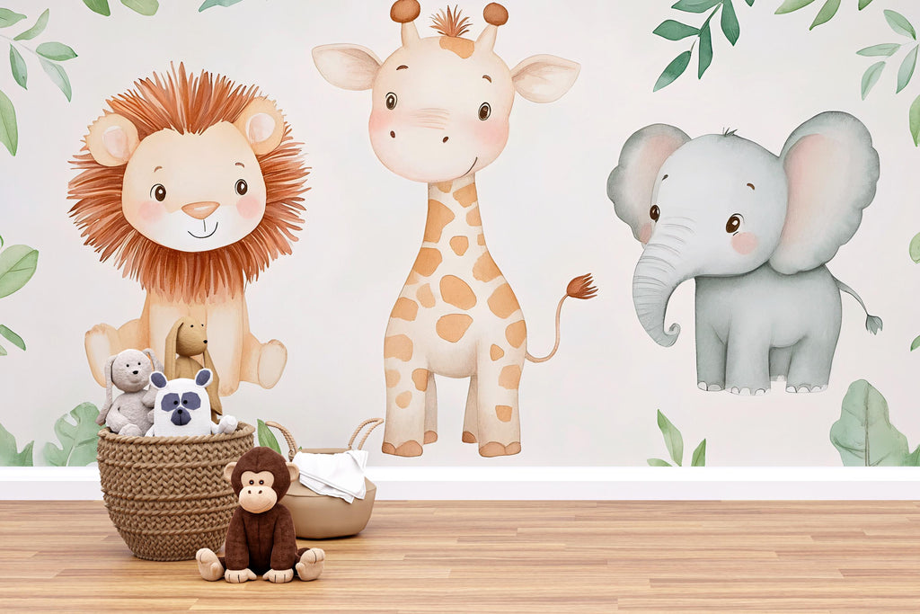 Safari Jungle Wallpaper For Nursery – Cute Lion Giraffe Elephant Wall Mural – Peel And Stick 3D Kids Room Decor – Stylish Bold Baby Shower