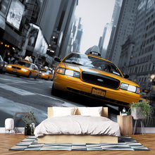 Load image into Gallery viewer, NYC Taxi Wall Mural Wallpaper – 3D Yellow Cab Times Square Street Art, Bold City Skyline Bedroom Decor, Modern Stylish New York Wall Mural