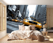 Load image into Gallery viewer, NYC Taxi Wall Mural Wallpaper – 3D Yellow Cab Times Square Street Art, Bold City Skyline Bedroom Decor, Modern Stylish New York Wall Mural