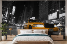 Load image into Gallery viewer, Yellow Taxi Wall Mural 3D Wallpaper – New York City Night Street Wall Art – Bold Modern Urban Bedroom Decor – Stylish Gift for Him or Her