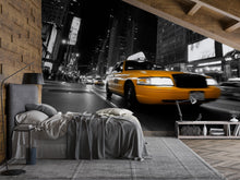 Load image into Gallery viewer, Yellow Taxi Wall Mural 3D Wallpaper – New York City Night Street Wall Art – Bold Modern Urban Bedroom Decor – Stylish Gift for Him or Her