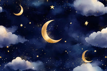 Load image into Gallery viewer, Moon And Stars Wallpaper For Nursery – Night Sky Kids Room Wall Mural – 3D Peel And Stick Stylish Wall Decor – Bold Modern Baby Shower