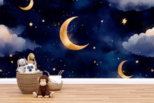 Load image into Gallery viewer, Moon And Stars Wallpaper For Nursery – Night Sky Kids Room Wall Mural – 3D Peel And Stick Stylish Wall Decor – Bold Modern Baby Shower