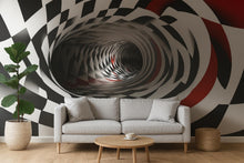 Load image into Gallery viewer, 3D Tunnel Illusion Wallpaper, Black White Red Geometric Modern Wall Mural, Stylish Abstract Optical Wall Decor for Living Room Bedroom