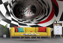 Load image into Gallery viewer, 3D Tunnel Illusion Wallpaper, Black White Red Geometric Modern Wall Mural, Stylish Abstract Optical Wall Decor for Living Room Bedroom