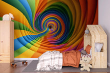 Load image into Gallery viewer, Rainbow 3D Tunnel Wallpaper Mural | Colorful Optical Illusion Wall Art for Kids Room Nursery | Bold Modern Peel and Stick Wall Decor