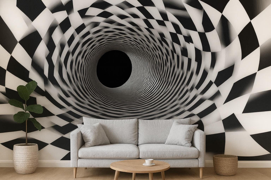 3D Black And White Optical Illusion Vortex Wallpaper – Modern Bold Wall Mural For Bedroom, Living Room Or Office – Stylish Wall Decor Art
