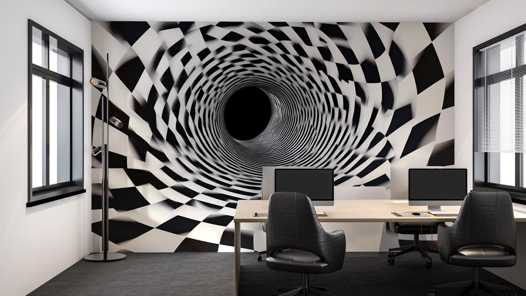 3D Black And White Optical Illusion Vortex Wallpaper – Modern Bold Wall Mural For Bedroom, Living Room Or Office – Stylish Wall Decor Art