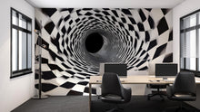 Load image into Gallery viewer, 3D Black And White Optical Illusion Vortex Wallpaper – Modern Bold Wall Mural For Bedroom, Living Room Or Office – Stylish Wall Decor Art