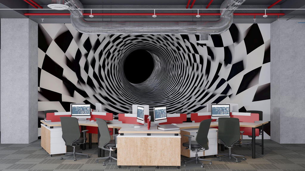 3D Black And White Optical Illusion Vortex Wallpaper – Modern Bold Wall Mural For Bedroom, Living Room Or Office – Stylish Wall Decor Art
