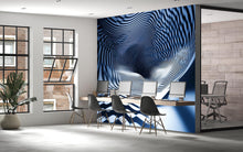 Load image into Gallery viewer, 3D Optical Illusion Wallpaper – Modern Wavy Striped Abstract Wall Mural – Stylish Black And Blue Geometric Wall Decor – Bold 3D Wallpaper