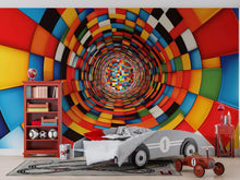 Load image into Gallery viewer, 3D Colorful Tunnel Wallpaper | Bold Optical Illusion Wall Mural | Modern Kids Room Decor | Vibrant Geometric Peel And Stick Wall Art