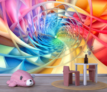 Load image into Gallery viewer, 3D Rainbow Swirl Tunnel Wallpaper Mural | Modern Bold Wall Decor For Kids Room, Bedroom, Nursery, Playroom | Colorful Peel And Stick